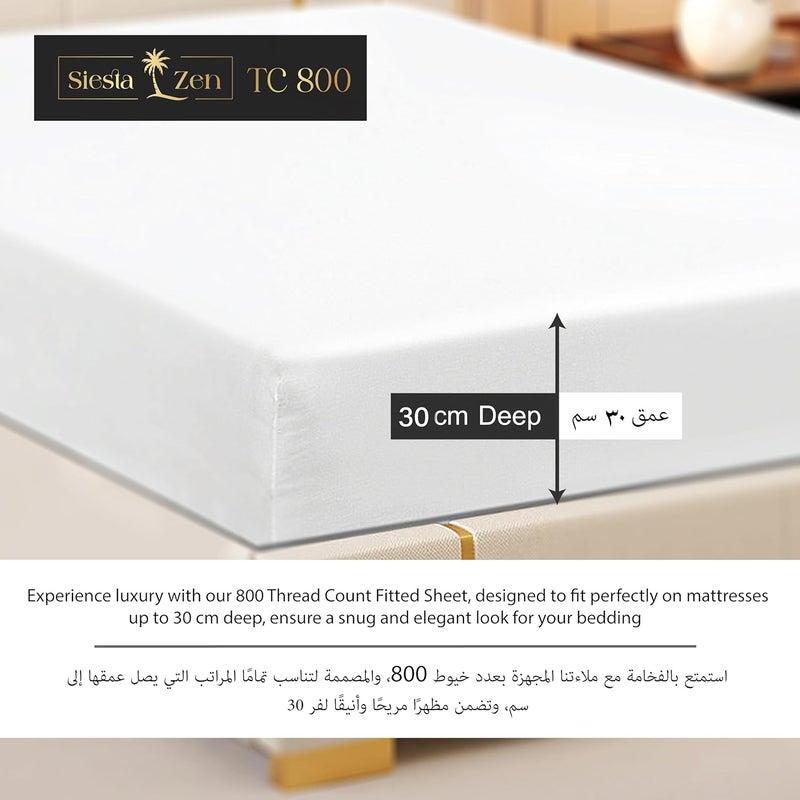 Siesta Zen 100% Egyptian Cotton King Fitted Sheet - 180x200cm, 800 Thread Count, Soft & Fade Resistant - Image 5